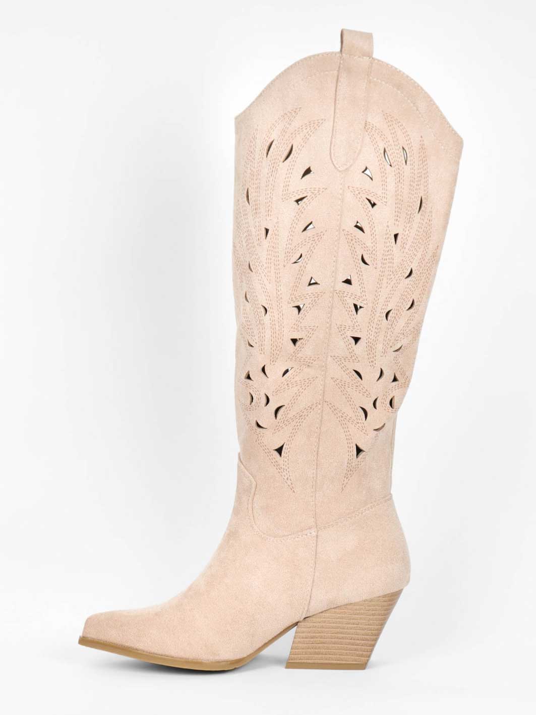 Damina - Cowboystøvler i ruskindslook med mønstret huller i